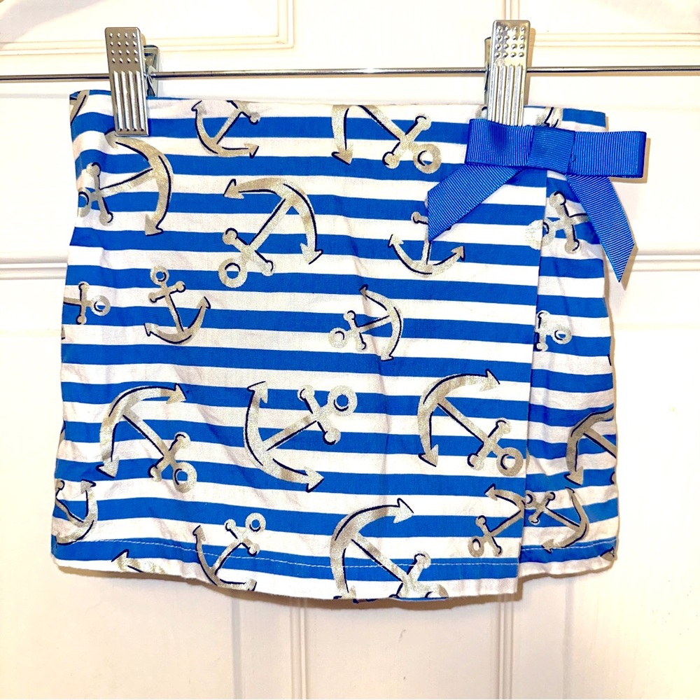 Anchor Skort Shorts - Blue & White Stripes With Bow - Girls Size Medium 5/6 EUC